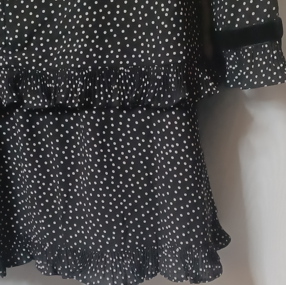 Lulus Women's Black and White Polka-dot Long Sleeve Mini Dress. Size L - Picture 6 of 14